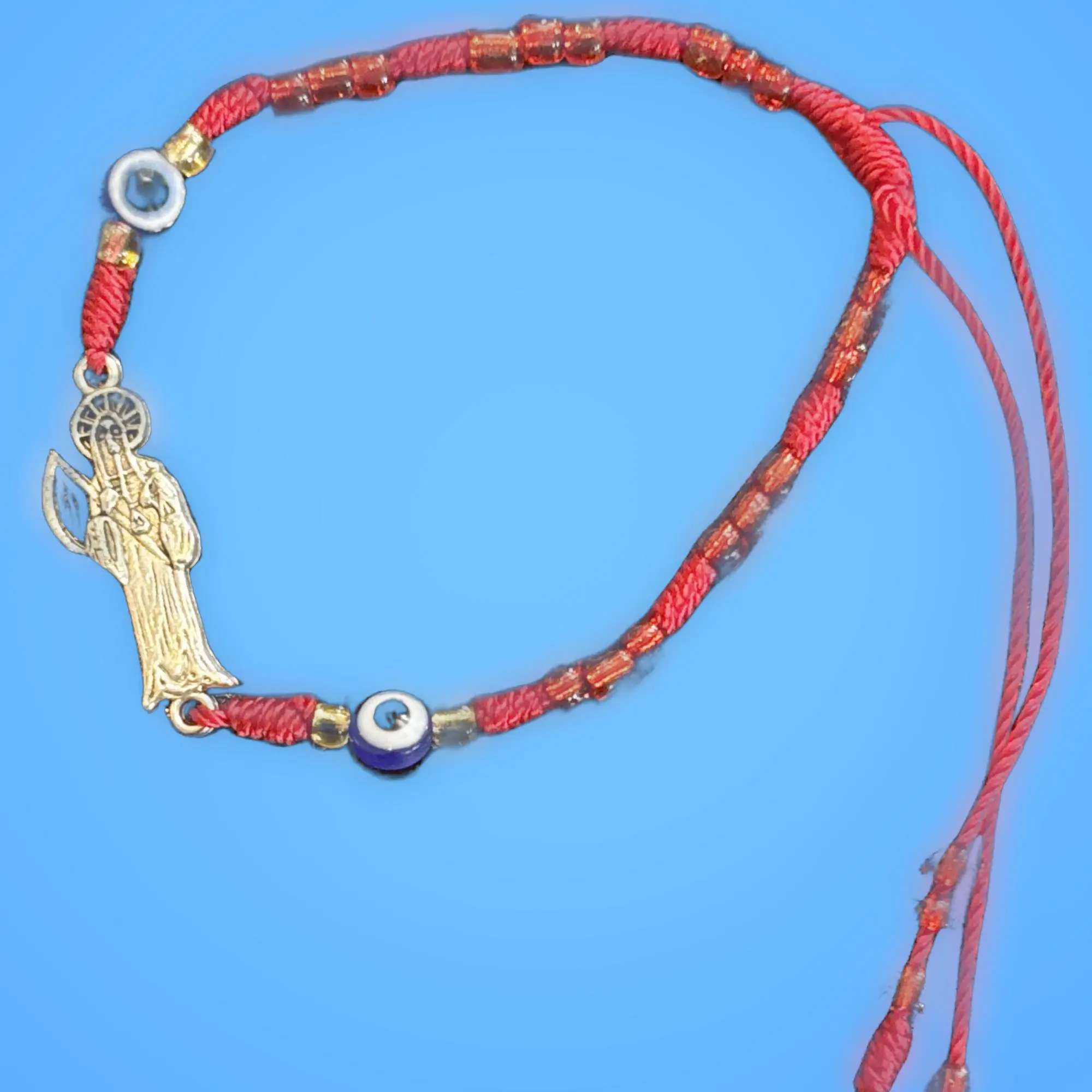 Santa Muerte Red Evil Eye Bracelet, Adjustable Size, Evil Eye Protection, Fashion Arm Candy Costume Jewelry Accessory, Arm Candy Accessories, Evil Eye Charm, Adjustable Santisima Bracelet