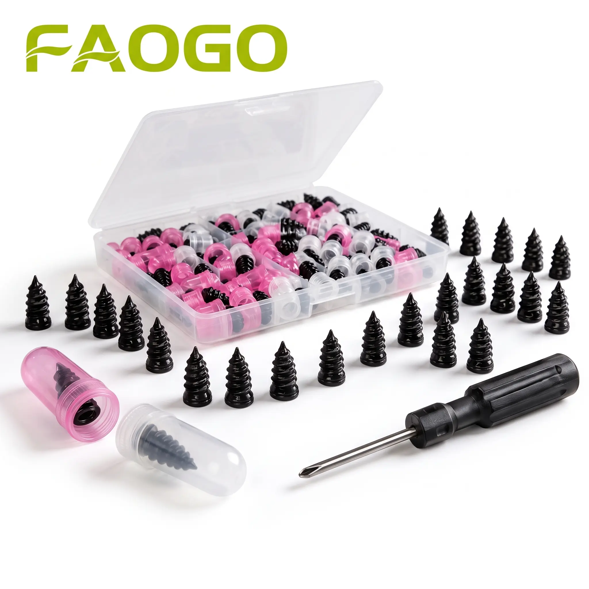 【tools】FAOGO 60 PCS Vacuum Tire Repair Screws Kit. Heavy Duty Self-Sealing Tire Plugs & Screw-in Rubber Nails. Quick Self-Service Puncture Repair Tool for Car, Motorcycle, Truck, SUV, ATV & Tractor. Fast Emergency Flat Fix.