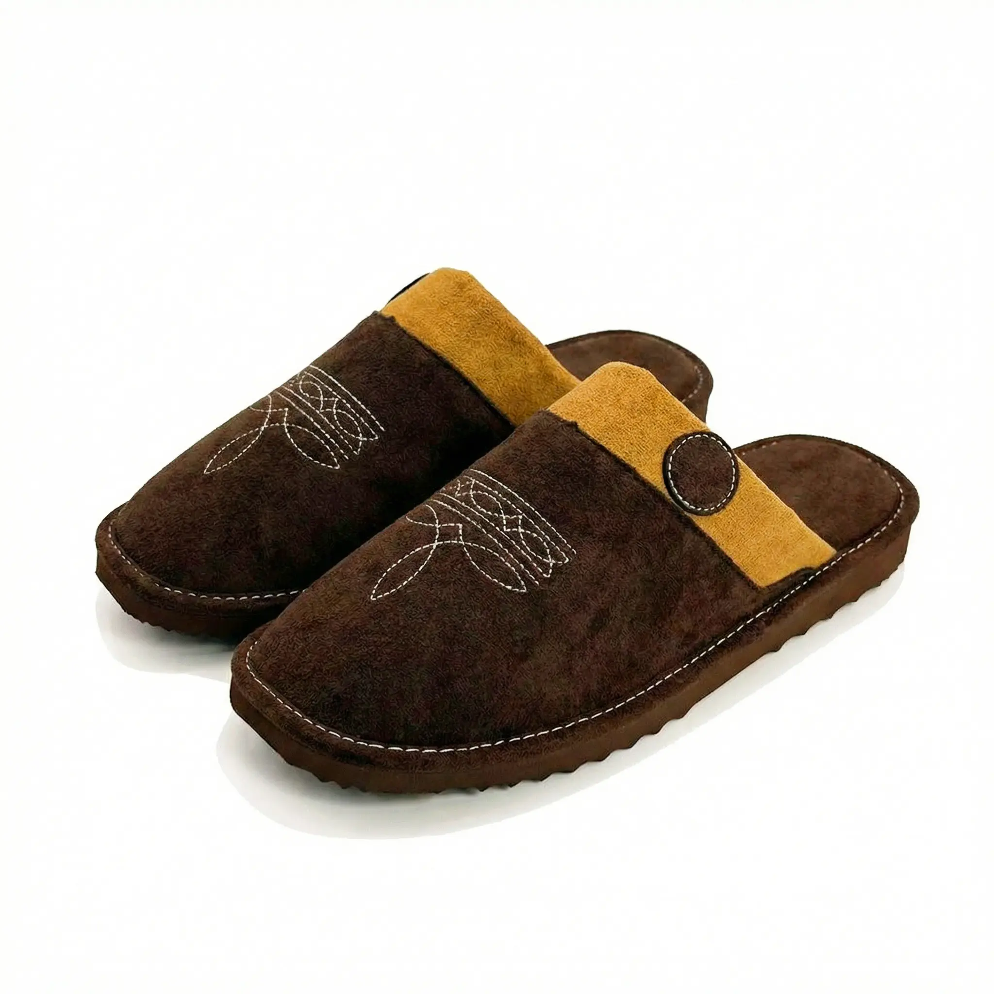 All Season Cowboy Boot Stitch Suede Leather Slippers with Square Toe Comfy House Shoes for Unisex Indoor Outdoor | Runs Small, Size Up