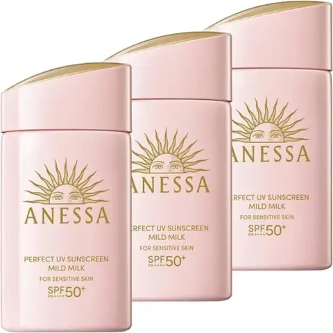 Anessa Perfect UV Gentle Mineral Facial Sunscreen Lotion - Zinc Oxide, Waterproof, SPF50+/PA++++, All Skin Types Adults, 60mL/2oz Convenient Pack Set (6 Fluid Oz Total), Facial Sun Cream