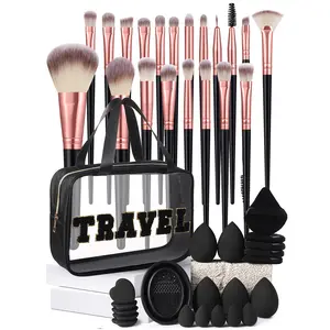 42PCS All-in-One Makeup Tools Set, Waterproof Multifunctional Zipper Cosmetic Bag, 20PCS Professional Makeup Brushes, 5 Makeup Sponges, 5 Mini Makeup Sponges, 5 Triangle Powder Puffs, 5 Mini Air Cushion Puffs and Makeup Brush Cleaning Tool