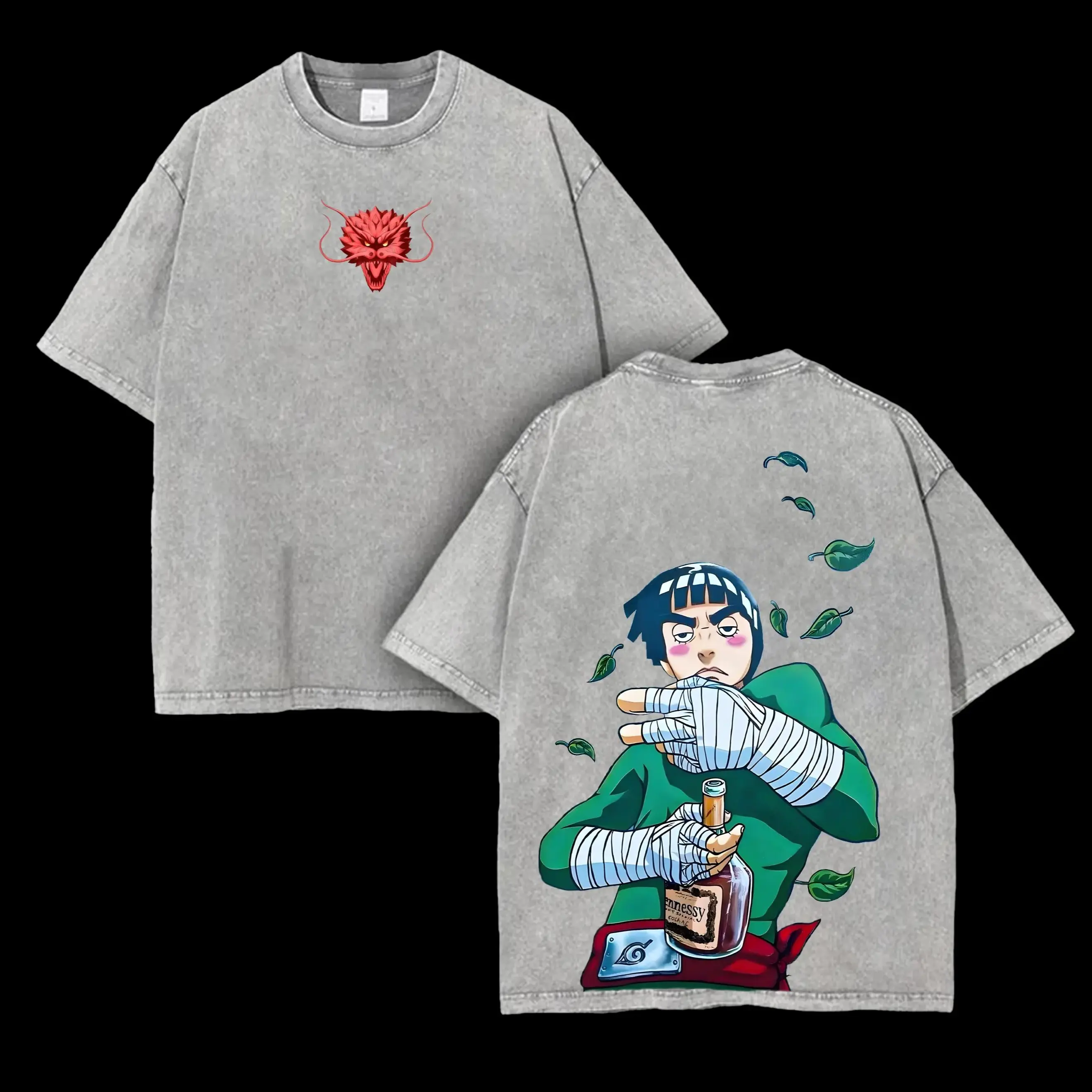 Maito Gai/Might Guy - Naruto Anime Double Printed Vintage Washed Tee Unisex Oversize Anime Manga Washed Heavyweight Cotton T-shirt,  men's t shirts  ,outdoor casual men, oversized streetwear tee,graphic t shirt deals,everyday tshirt, book merch