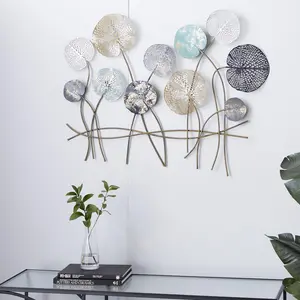 Floral Blue Metal Cutout Home Wall Decor with Gold Foil Accents