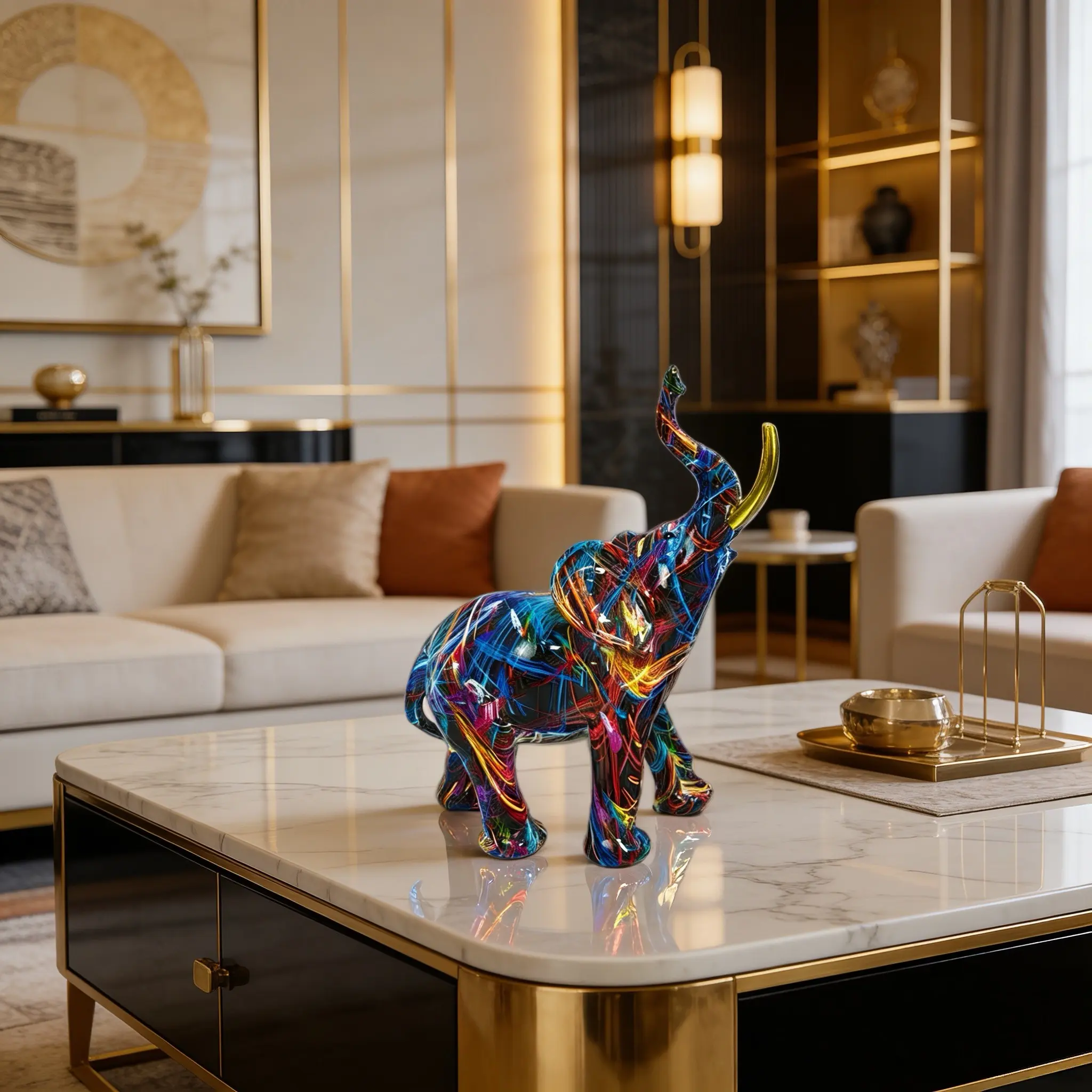 Colorful Resin Elephant Statue, Artistic Elephant Sculpture, Feng Shui Decor, Decorative Home Ornament, Kitchen Office Shelf Home Decoration, Living Room Decor, Modern Home Decoration, Statues for Home Decor, Decorative Ornaments, Decorative Sculptures