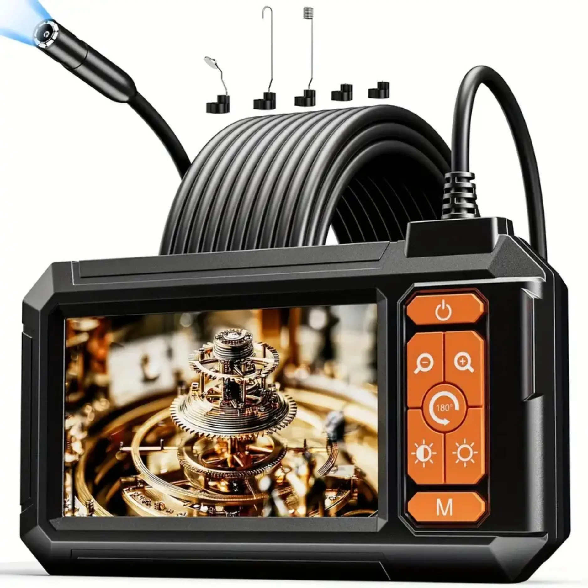 1080P HD Industrial Endoscope Camera Diagnostic Tool with 4.3" LCD Screen, Semi-Rigid Cable, IP67 Waterproof Design, Adjustable Brightness, USB Rechargeable