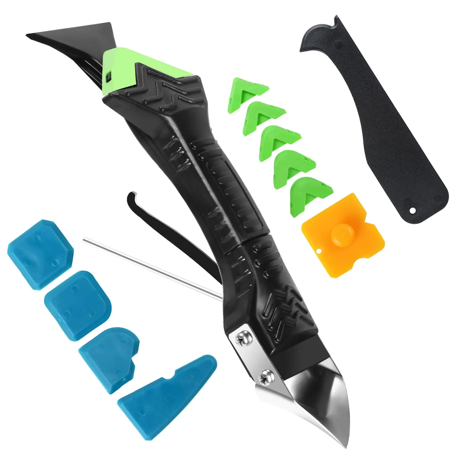 Silicone Caulking Tool,5 in1 caulk remover tool with Grout Scraper,caulking tool kit，Adhesive Residue Scraper Seam Repair Tool Kit for Kitchen Bathroom