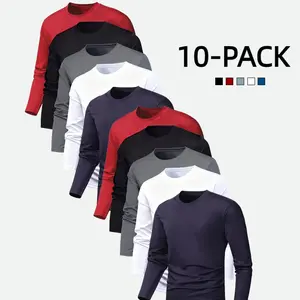 Men's 10-Pack 5-Pack Solid Color Crew Neck Long Sleeve T-Shirts Lightweight Quick-Dry Breathable for Sports Gym Workouts Running Casual Sportswear Gym Tops, Fall Outfits Athletic Training Apparel Activewear Clothing SpringStatements