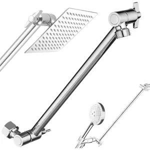 Adjustable Shower  Extension Arm, Shower Arm Extender with Locking Joint, Stainless Steel Adjust Angle Shower Extension, G1/2 Universal Connector (12 Inch, Chrome)