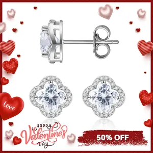 Delzzad Starlight Clover Earrings Synthetic Moissanite Stud Earring Synthetic Moissanite Jewelry Engagement Wedding Anniversary Perfect Gifts Studearrings