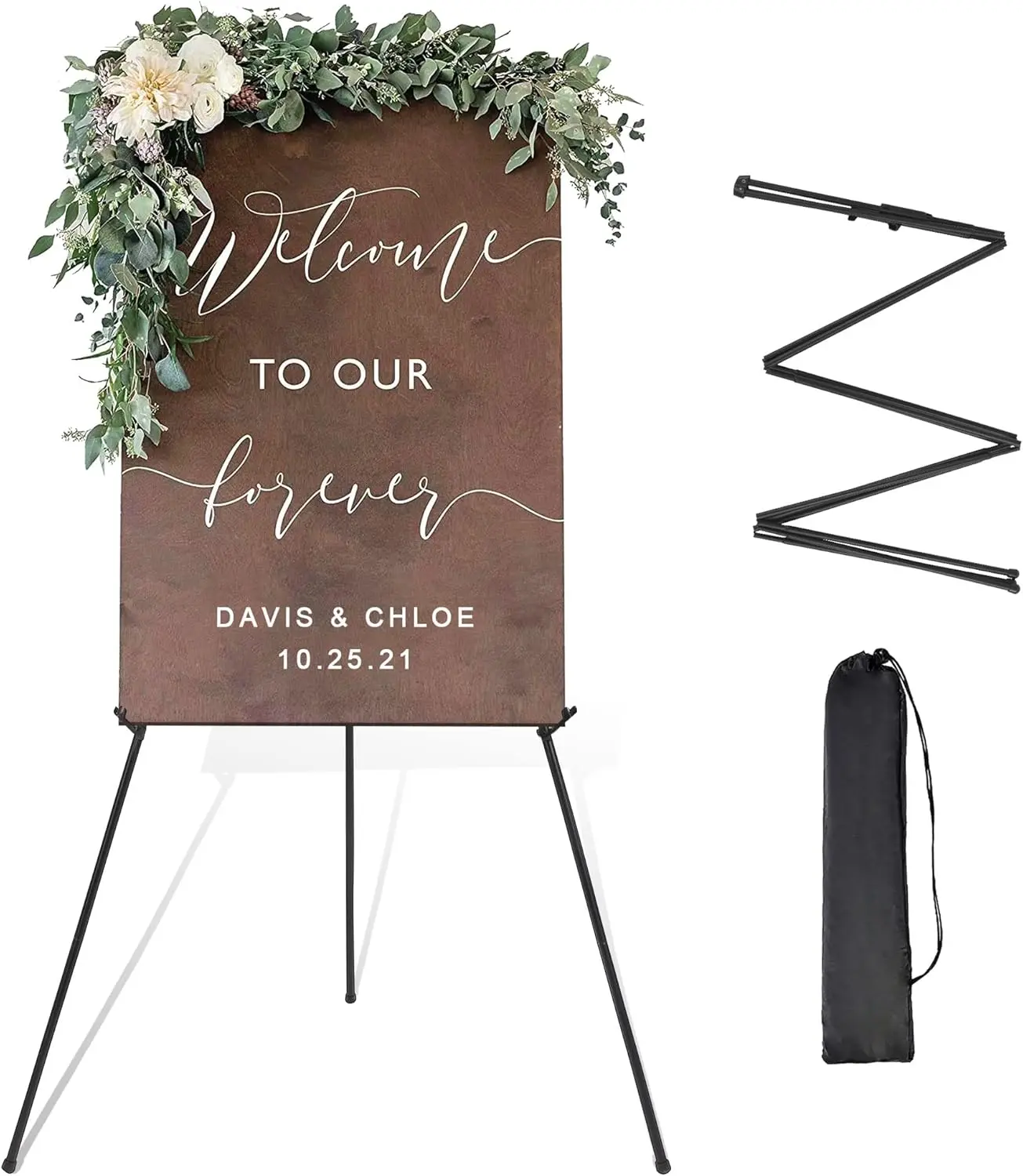 Easel Stand for Wedding Sign Poster 63'' Instant Display Easel for Floor Adjustable Metal Art Easel Black