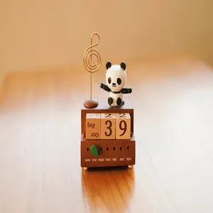 Wooden panda calendar music box, desktop bedroom ornaments