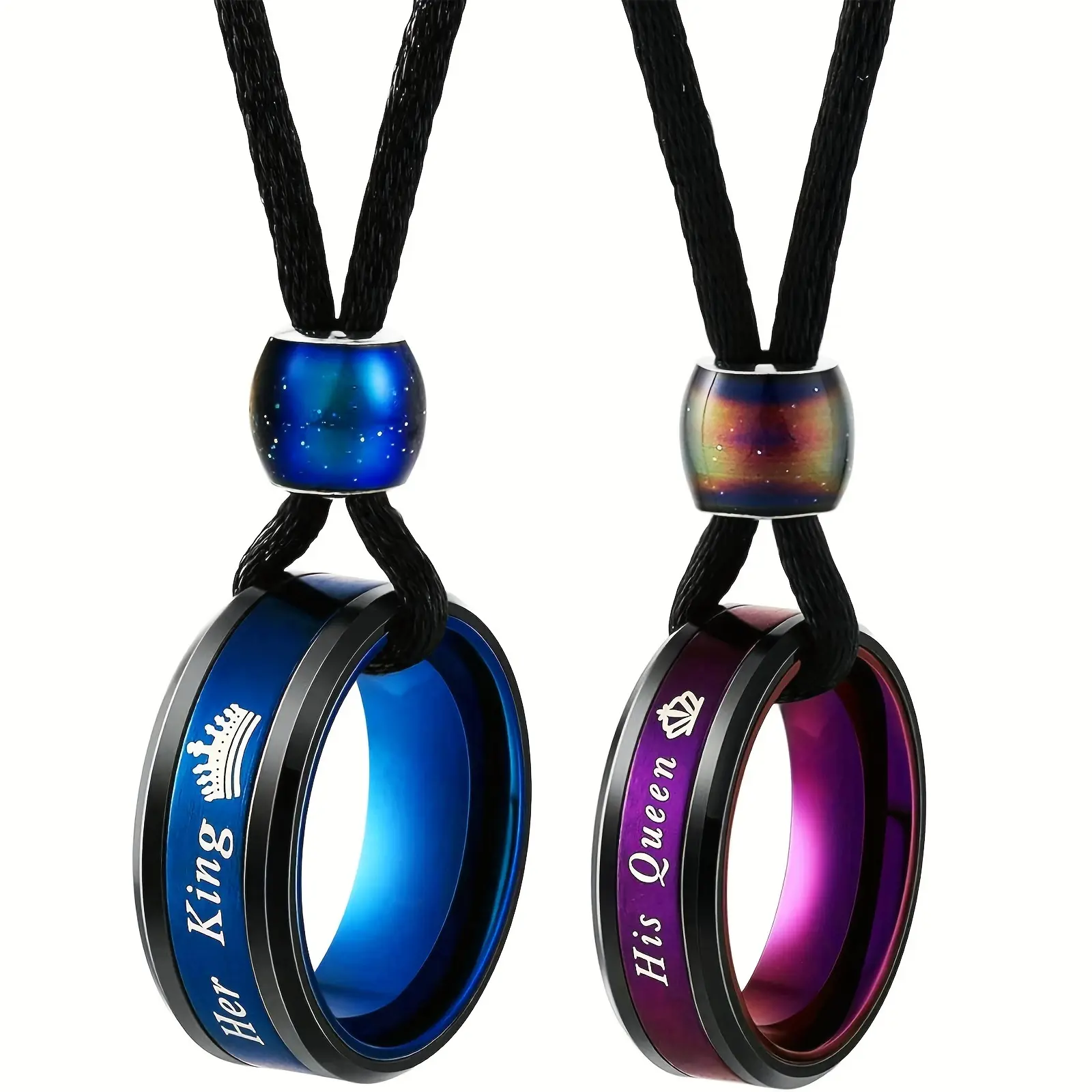 Couple's Stainless Steel Necklace Set, 2-Piece Romantic His Queen & Her King Crown Pendants, Fashion Jewelry Gift for Valentine's Day, Romantic Couple Necklaces