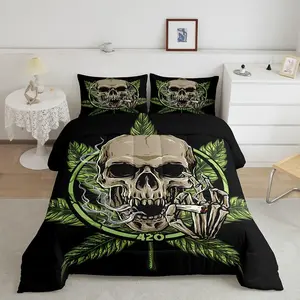 Feelyou Multi-Size Microfiber Decorative Bedding Set - Breathable Duvet Comforter Set with Leaf, Sugar Skull, Skeleton Bones Motifs, Themed for Adults, Indoor Use, Breathable Duvet Set