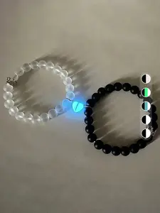 Couple Crown Heart Magnetic Luminous Design Matching Couple Beaded Bracelet (1 Pair), Jewelry for Party, Daily Clothing Decor, Jewelry for Birthday Gift, Couple Bracelet Set