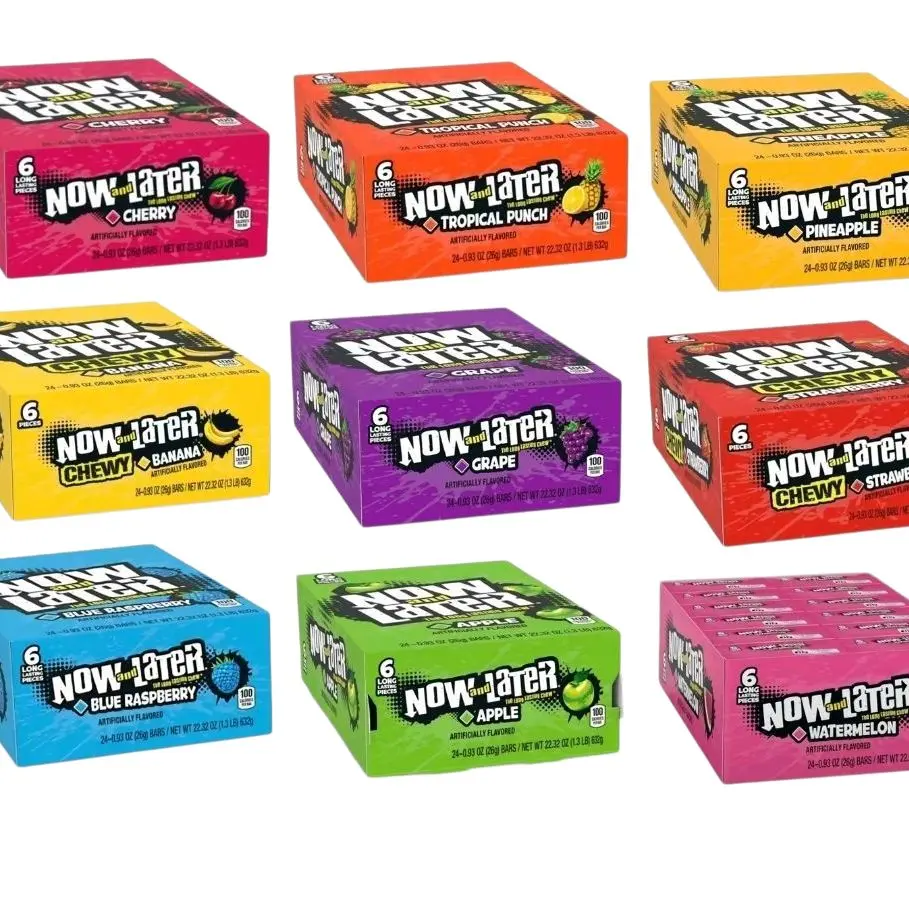 Now and Later, Banana, Original Taffy Chews Candy, 0.93 Bar, 22.32 Ounce (Pack of 24)