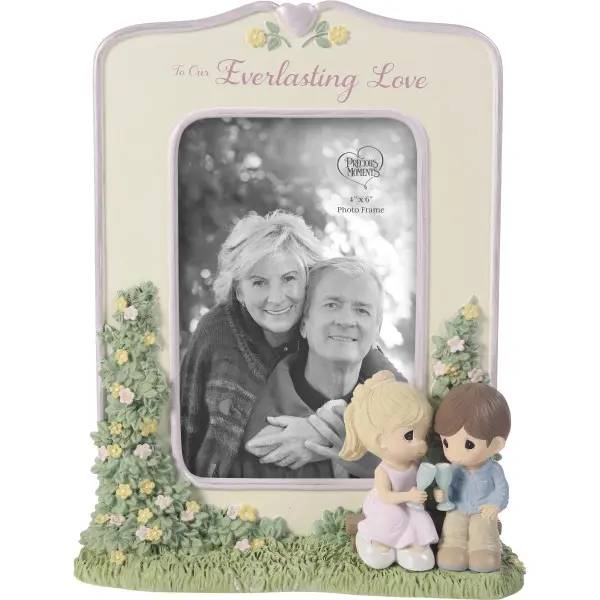 Precious Moments 242427 Handcrafted Glass-Resin 4x6 in Photo Frame - Approx. 8.5" H, Lightweight, Floral Edge Detail, Flowery Design, Room Decor, Wall/Tabletop Display, Couple Gift for Adults