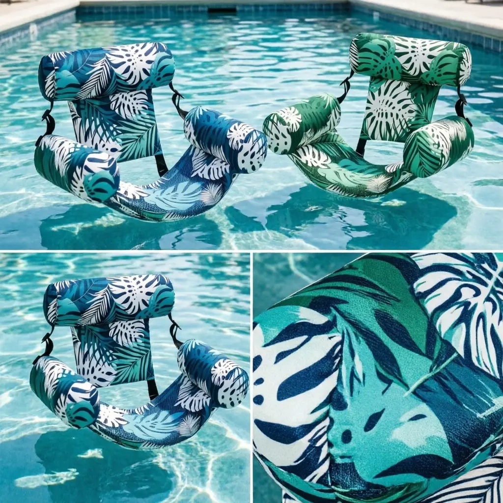 Summer Pool Party Essential Leaf Pattern Water Hammock Lounger, Multi-Functional Portable Pool Float Chair, Comfort Mesh Floating Seat for Swimming Pool, Beach Vacation & Outdoor Lake Relaxation Time