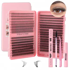 Mixed Length Individual False Eyelashes Kit 320 pcs DIY Lash Extension with Lash Bond Seal Remover Tweezers 9-16 mm Curler for Natural Fluffy Lashes Compact Travel Friendly  tik tok shop