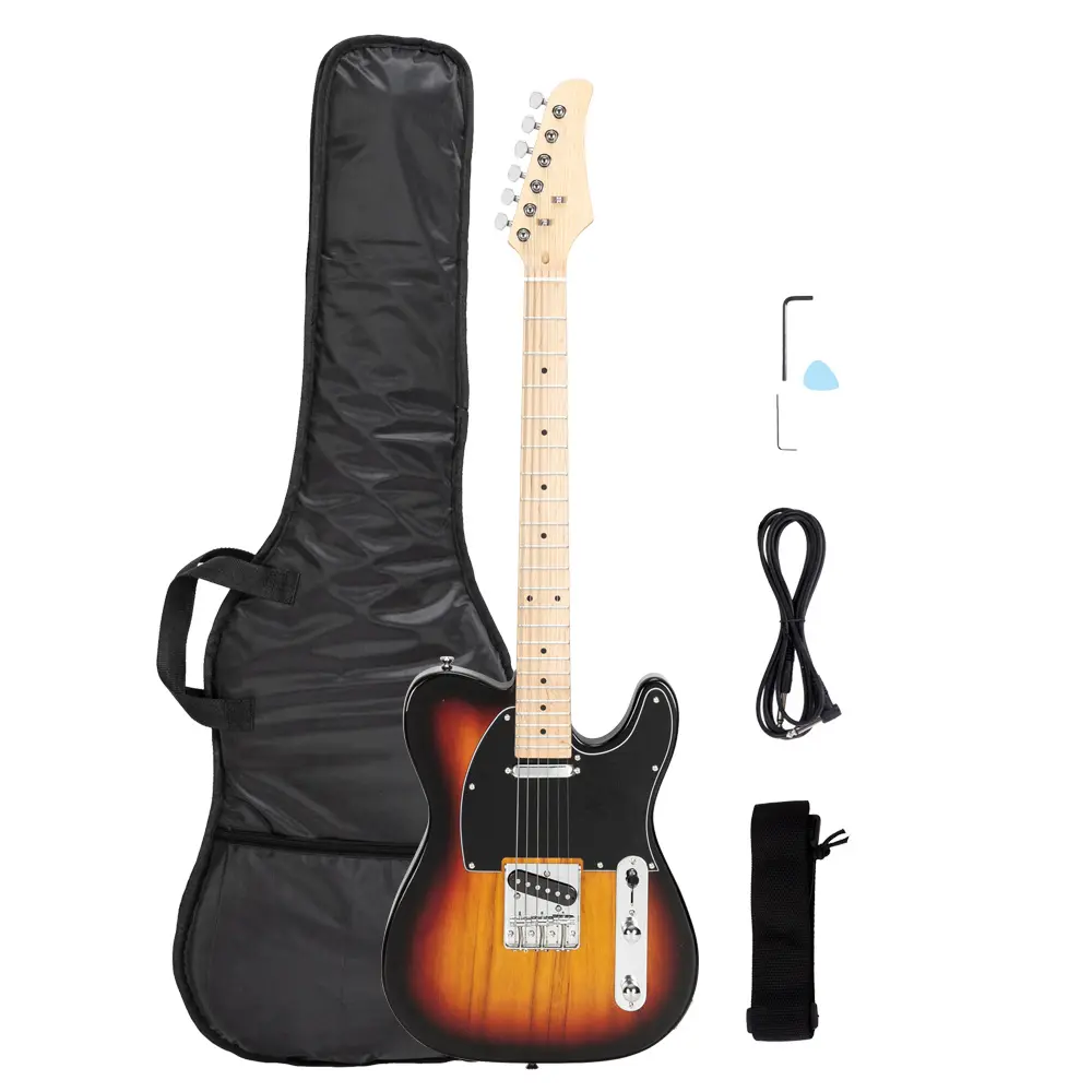 GTL Right-Handed Electric Guitar Complete Kit - Contoured Basswood Body, Maple Fingerboard, SS Pickup, Sunset Color, Wooden Strings, Straps, Guitar Picks