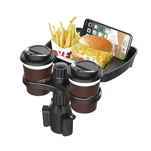 2-In-1 Detachable Car Cup Holder Tray with Dual Cups, Multifunctional Food Tray, 360° Rotatable Adjustable for Most Cars Travel Organizer Accessories, Car Console Organizer