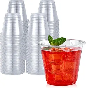 50 Pack 9 oz Clear Plastic Cups, Drinking Cups Disposable, Punch Plastic Party Cups for Wine, Juice, Iced Coffee and Cold Beverage