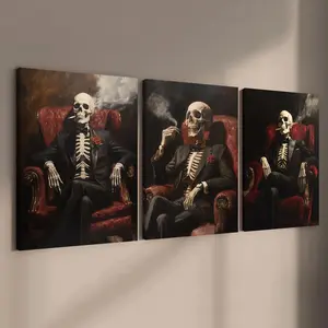 Skeleton Smoking Pattern Canvas Painting Framed, Skeleton Design 3 Counts/set Creative Wall Art, Decorative Artwork, Art Wall Decoration, Wall Decor for Home Living Room Bedroom Office, Ornaments