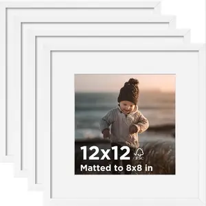 3pcs 12×12(30×30cm)/8x8(20×20cm) square Picture Frame, Modern frames, Gallery Wall Frame Set, Display Pictures 8x8 with Mat or 12x12 without Mat, Multi Collage Gallery Square Photo Frames for Wall or Tabletop, White, Black Home Decoration For Hanging