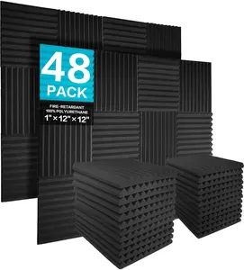 Sound Proof Foam Panels 48 Pack 1"x12"x12" Fireproof Acoustic Treatment High-Density Polyurethane Wedge
