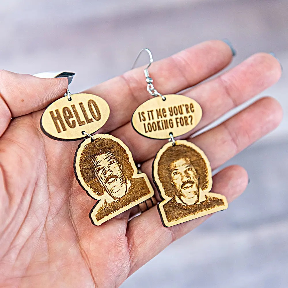 Lionel Richie Hello Earrings, Laser Engraved Lightweight Statement Earrings