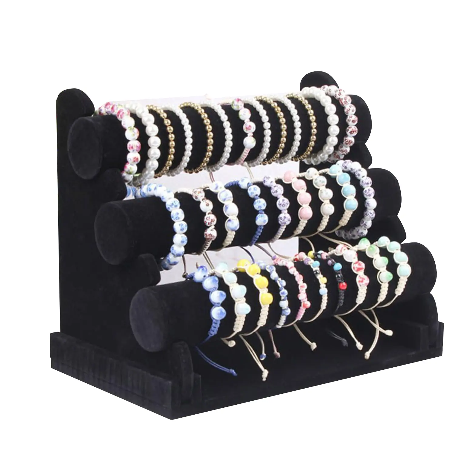 Wudygirl Luxury Black Velvet 3-Tier Jewelry Stand - Durable Storage Organizer, Desk Storage for Bracelets, Necklaces, Watches, Women Gifts for Home Decor