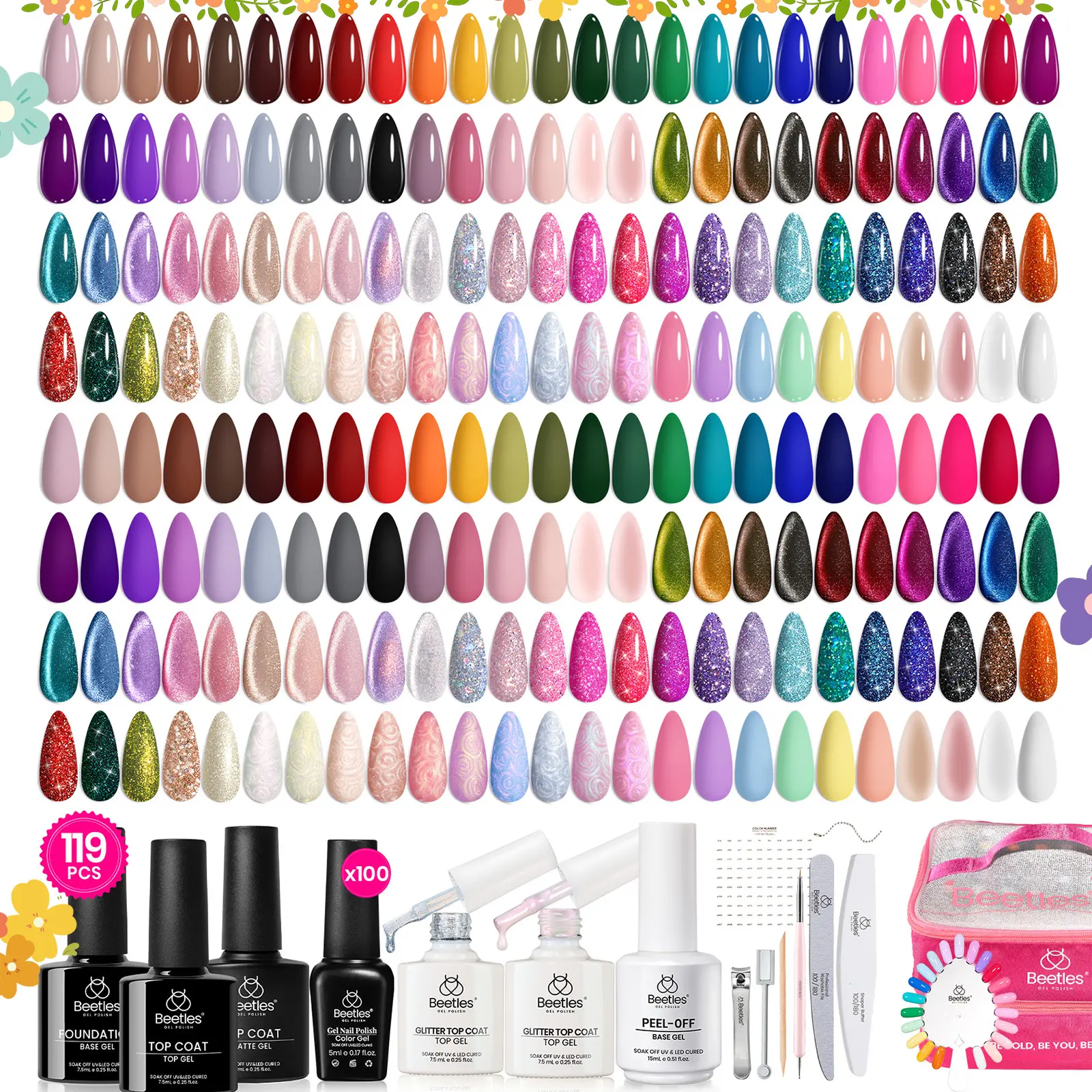 Beetles 100Colors Gel Nail Polish Set,【Base & Top Coat&Color Gel&Manicure Tool&Decoration】DIY Nails at home Gift for girl Gift for woman gel x nails Cutics Cosmetic #Summervibes