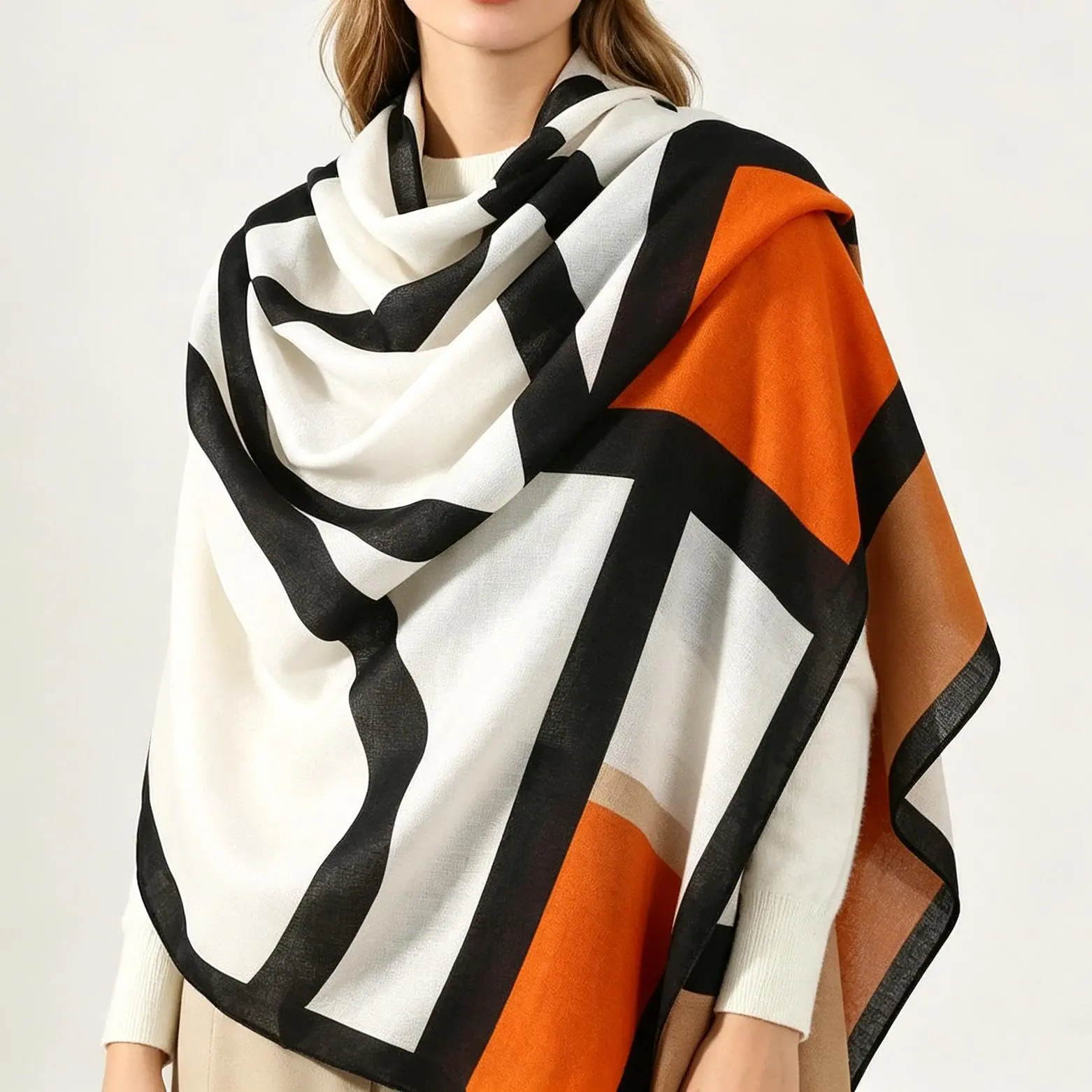 Women's Casual Soft Scarf - Geometric Animal Printed, Cotton-Linen Texture Fashion Neck Shawl for Sports & Outdoor Protective Gear, All Season Shawl, Wrap Shawl