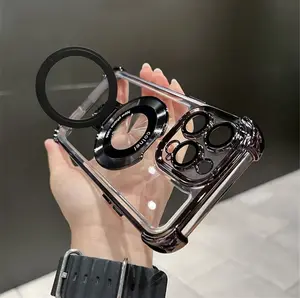 Luxury Plating Shockproof Magnetic Bracket Case For iPhone 15 14  Pro Max For Magsafe With Holder Stand Cover Accessories Handheld Protection
