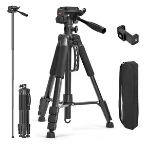 63 Inch Video Tripod Stand, Adjustable Height Camera Holder, Compatible with Smartphone, iPhone Dslr Cameras Telescopes Projectors, Ideal for Photography & Filming, Video Recording Accessories, Monopod, Iron