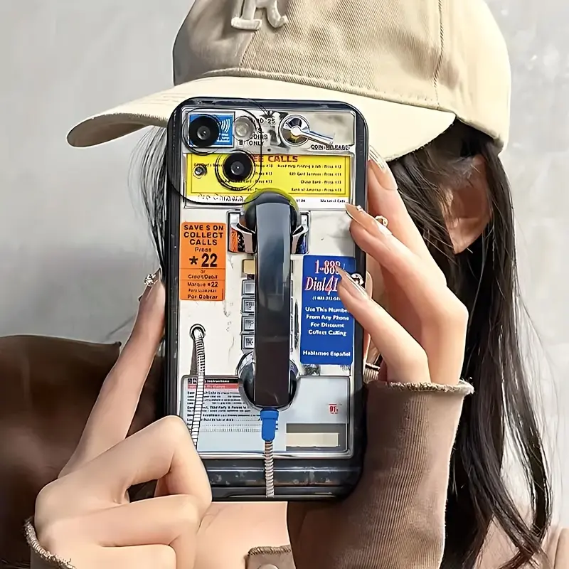 Black Creative Retro Phone Pattern Full Package Anti-Fall Mobile Phone Case Suitable for Apple 17 16 15PROMAX/ULTRA/15PLUS/15PRO/15/14PROMAX/14PLUS/14PRO/14/13PROMAX/13PRO/13/12PROMAX/12PRO/12/11PROMAX/11PRO/11/XSMAX/XR/X/XS/7PLUS/8PLUS/7/8SE, Accessories