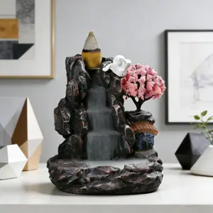 Handmade Resin Backflow Incense Burner, Delicate Mountain & Flower Details, Aromatherapy Tool & Home Ornament, Thoughtful Gift