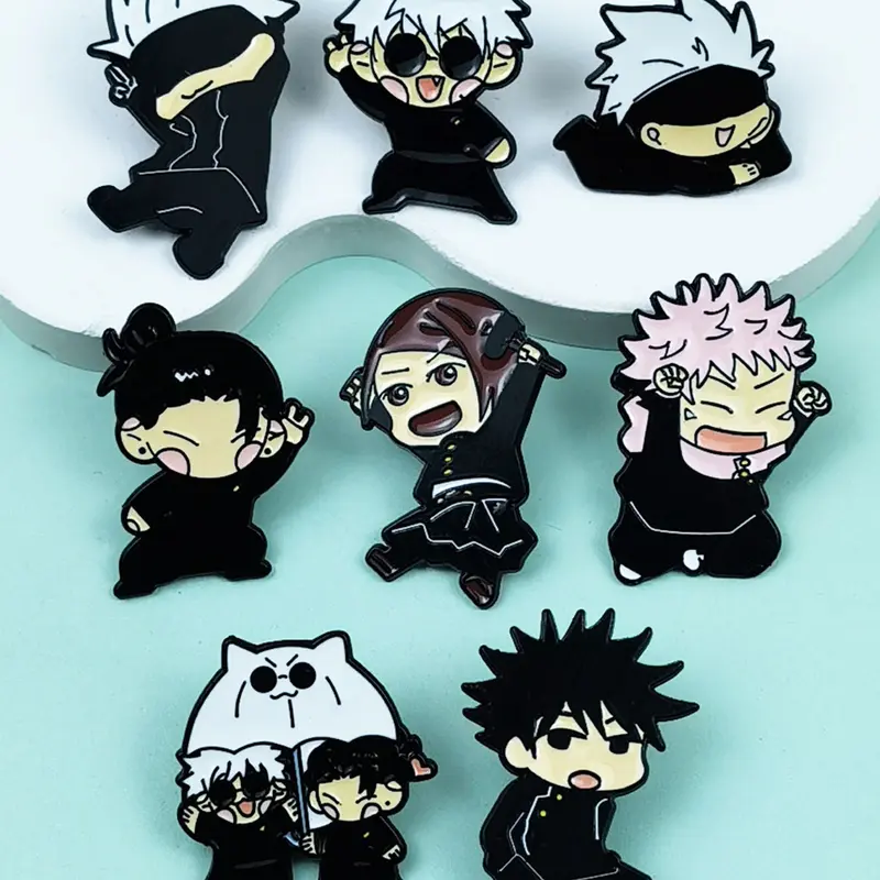 8-Piece Cartoon Jujutsu Kaisen Enamel Pin Set, Creative Alloy Brooches, Fashion Accessories for Backpacks, All Seasons, Drop Set Pins, Pin Backs, Pin Included