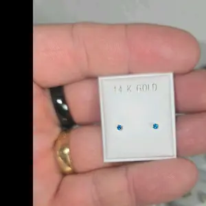 14K Gold Earrings 2mm with Blue Gemstone for Women's Fashion Jewelry