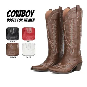 Womens Cowboy Boots Knee High Boot Western Embroidered Design Pointed Toe Durable Chunky Block Heel Easy Pull on Comfy Wide Calf Gifts Country Wedding Party Festival  Rodeos Riding Work Casual Retro Classic Vintage Spring Summer Dressy Cowgirl Shoes