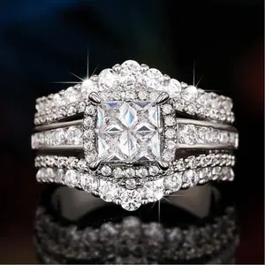 Micro Pave Square Five-in-One Ring for Women, CZ Stones Halo Design - Perfect Gift for Girlfriend or Wife