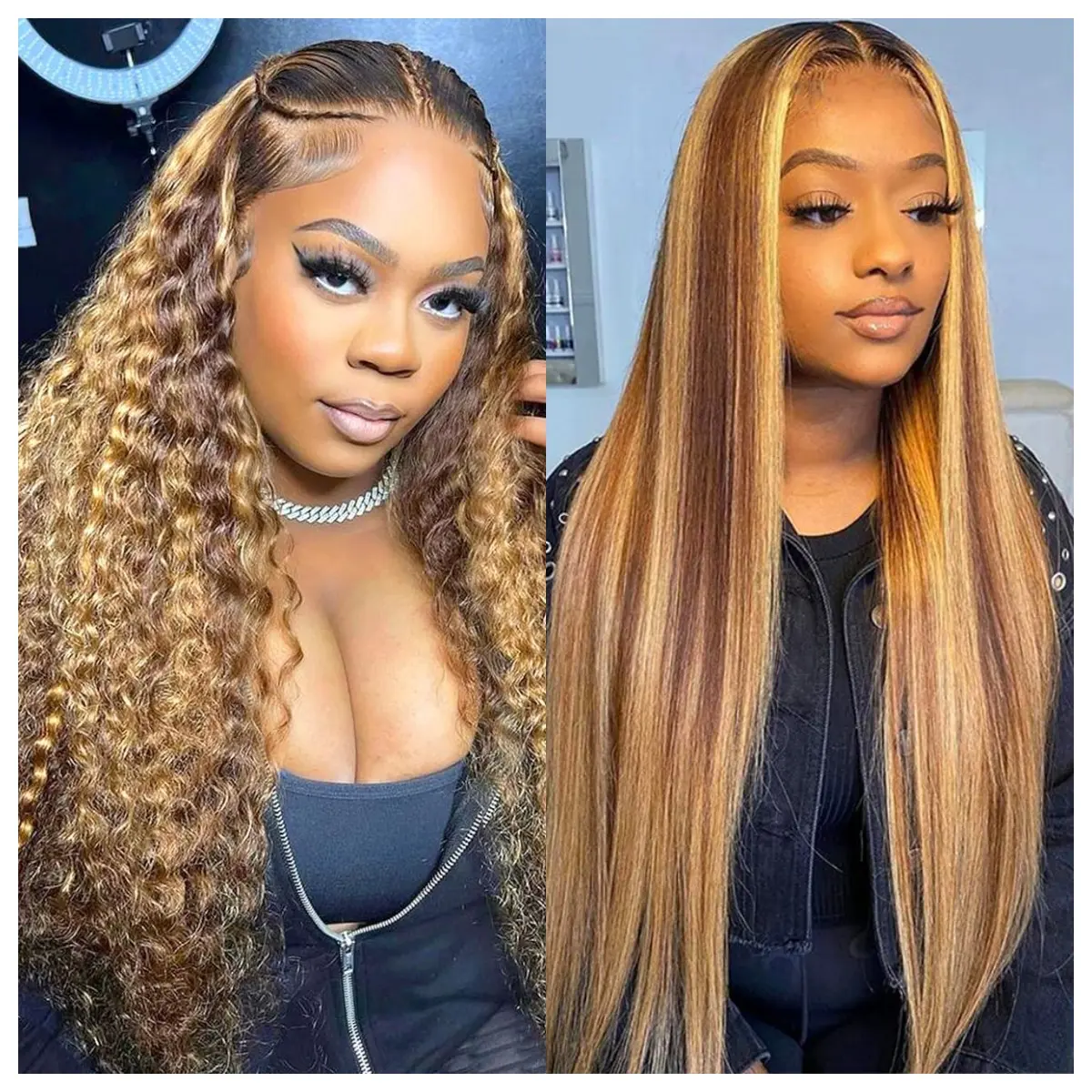 【Live Combo】2 Wigs | Lace Front Wig Deep Wave Human Hair 150 Density Human Hair 13x4 HD Honey Blonde 4/27 Lace Frontal Wigs Body Wave Wigs Human Hair