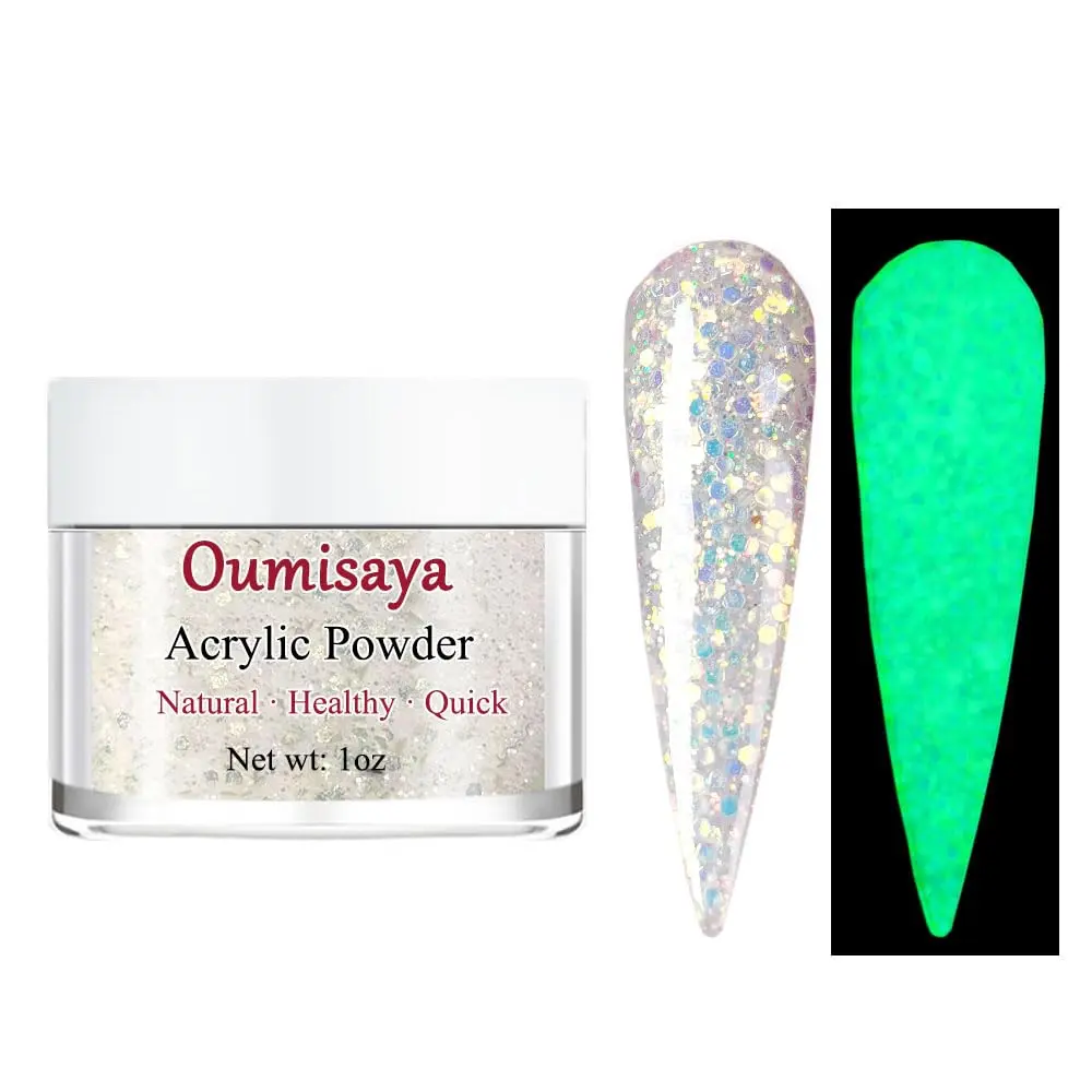 Glow-in-the-Dark White Glitter Acrylic Powder, 1oz (APG031) – Ideal for Nail Enthusiasts (Festive & Party Supplies, Home Supplies, Party Bags & Gifts)