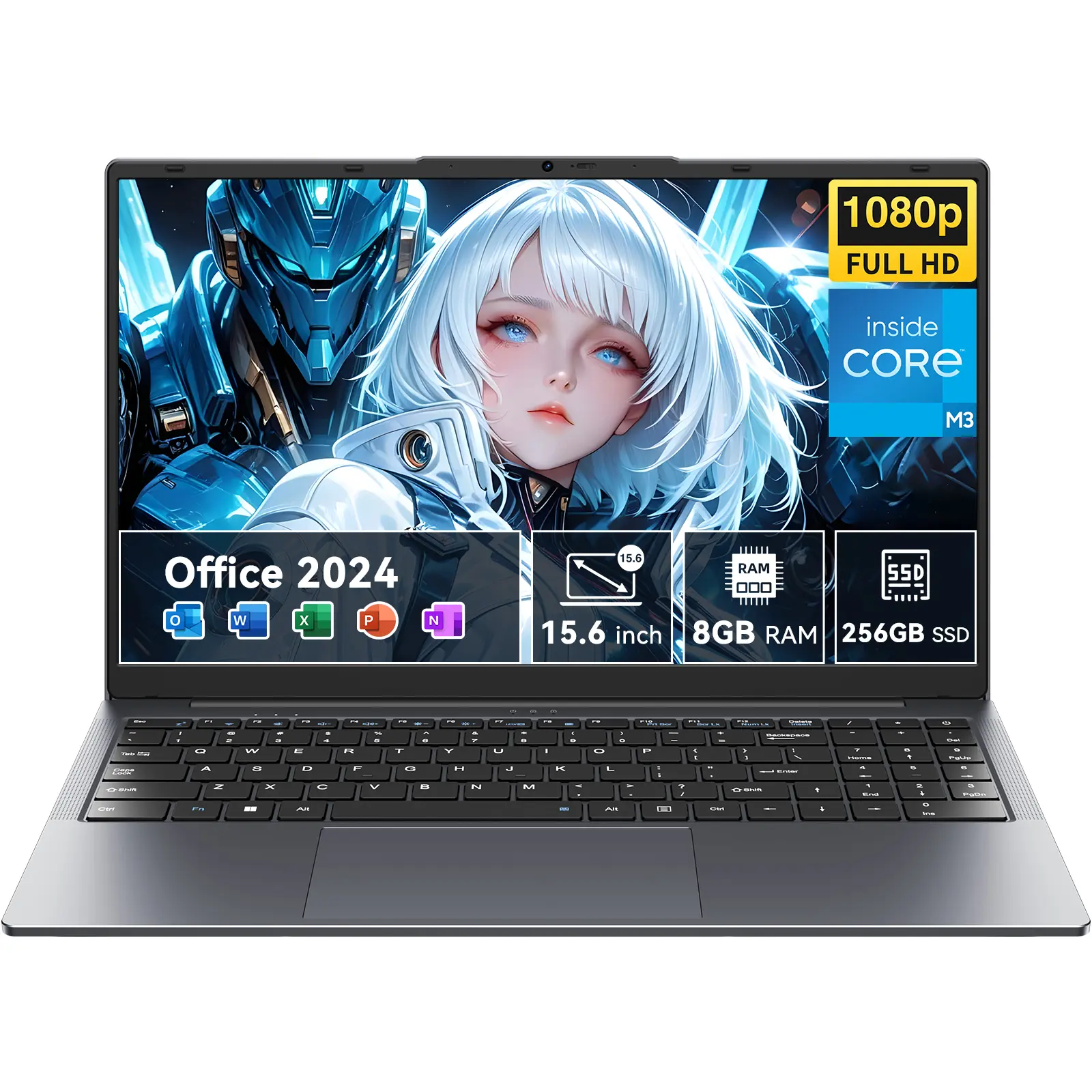 2026 Laptop Computer, 15.6" Laptops with office 2024, Intel M3 Processor, 8GB RAM 256GB SSD, FHD IPS Display, Windows 11 pro, Dual Band WiFi, BT 5.0, Thin & Lightweight Notebook for Student Home Business
