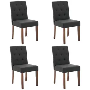 Upholstered Dining Chair, Button Backrest Chair, Wood Legs Chair, Comfortable Dining Chair, Linen Upholstered Chair
