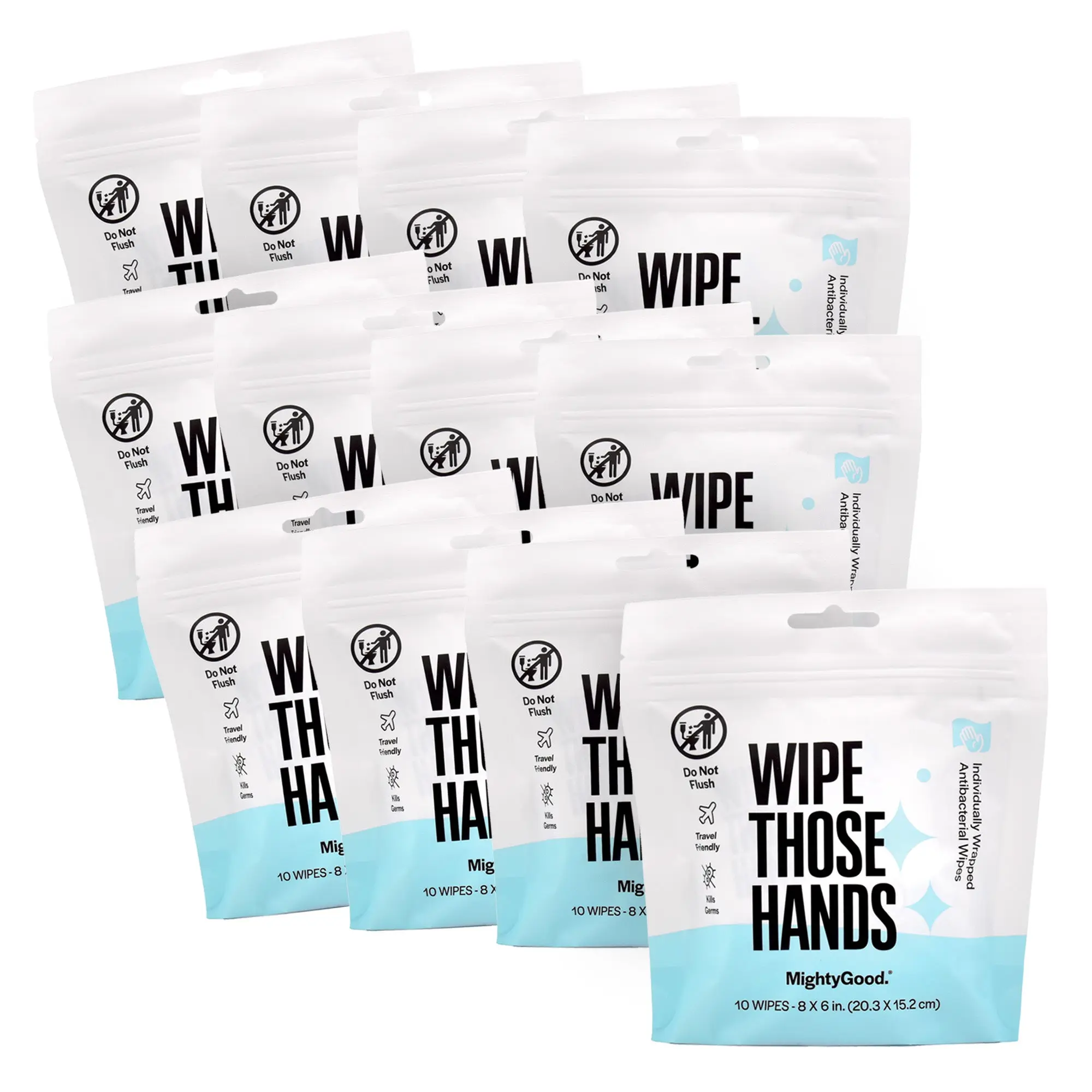 Wipe Those Hands On-The-Go Sanitizing Wipes -12 Packs of 10 Individually Wrapped Wipes, 120 Total - Alcohol & Fragrance-Free - Kills Germs Fast  - Travel Friendly