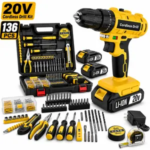Cordless High-Torque Impact Drill  20V Cordless Drill Set 136PCS Tool Kit with 2 Batteries, Drill Bits, Screwdriver Set & Storage Case for Home DIY Repair Compact
