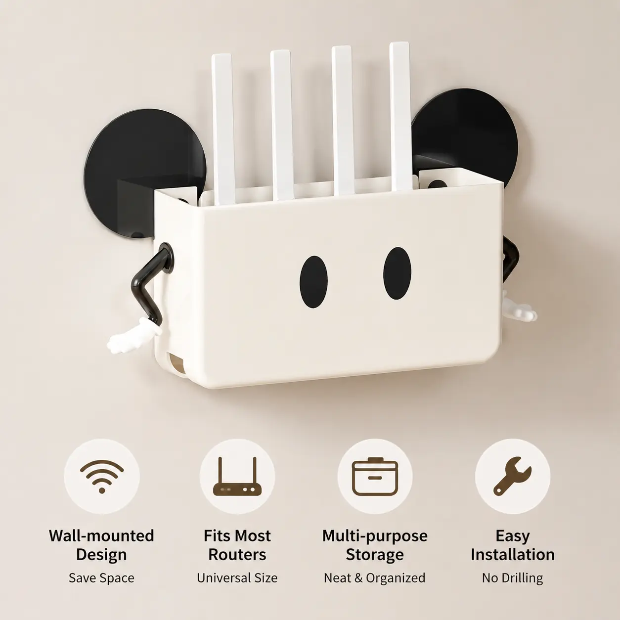 Cartoon Wall Mount Storage Organizer (1 Count) - Tool Organizer for Router, Small Electronics, Kitchen Sundries, Easy Installation, Home Decor Storage Solutions