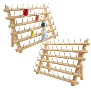New brothread 2X60 Spools Wooden Thread Rack/Thread Holder Organizer with Hanging Hooks for Embroidery Quilting and Sewing Threads