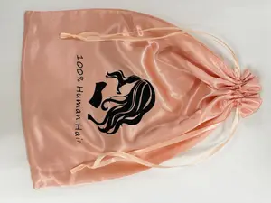 Silky Bag with Drawstring Tassel for Wig Storage-Pink