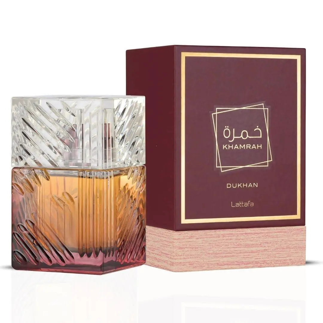 Lattafa Khamrah Dukhan Unisex Eau de Parfum Spray (3.4 oz) - Amber Spicy Gourmand Fragrance, Top Notes Mandarin & Pimento, Adjustable Concentration Amber Unisex Fragrance
